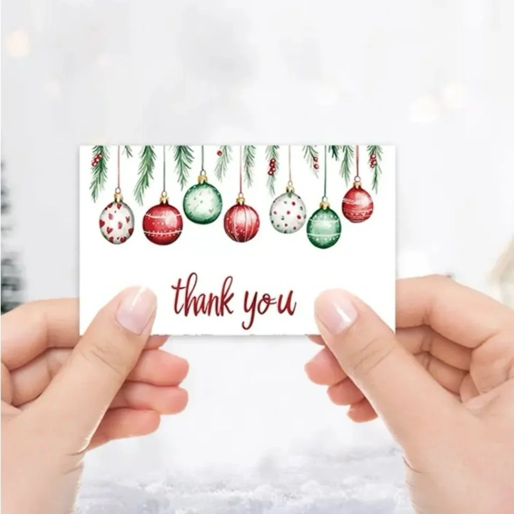 Festive Thank You Cards with Ornaments 50 pcs
